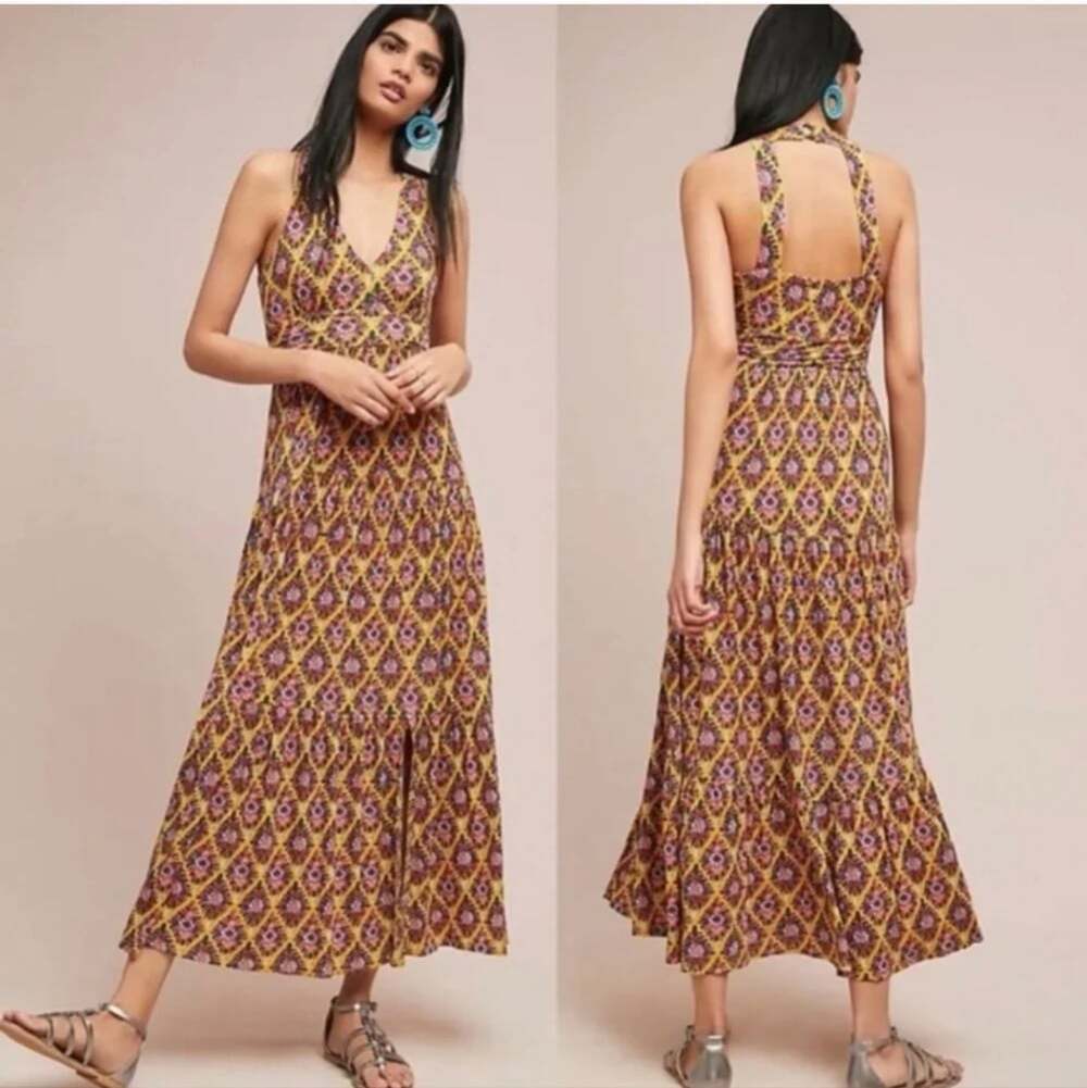 Anthropologie Maeve Luella Maxi Dress Size Medium Boho Mediterranean Artsy